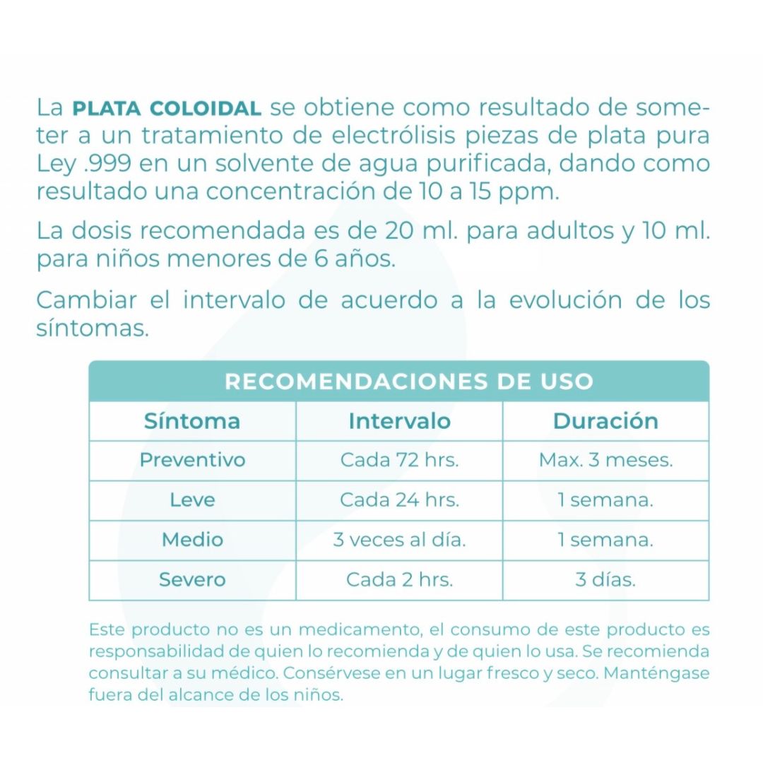 Plata Coloidal 1 Litro 10-15 ppm